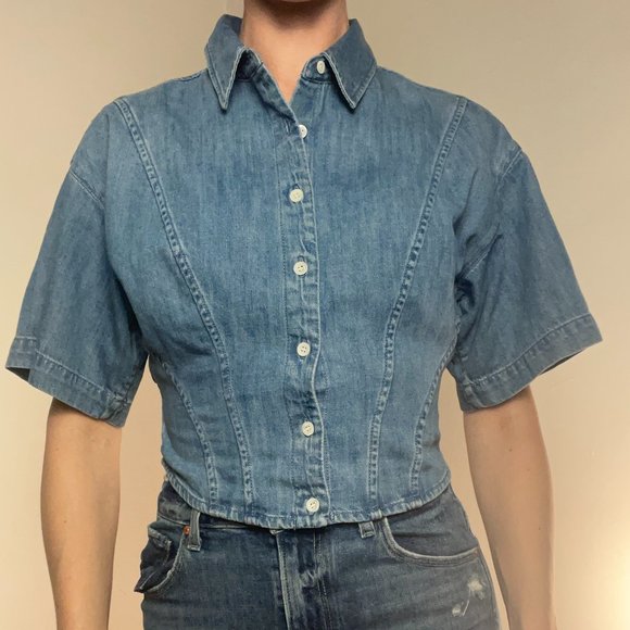 FRAME Corset Denim Blouse with Midi-Sleeve - Picture 15 of 15